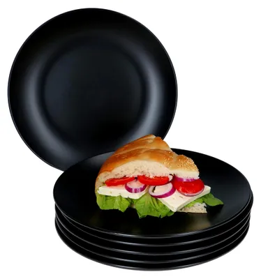 Produktbild von Kattegat 6-teiliges Set Speiseteller für 6 Personen, Ø 26,5 cm, matt Schwarz, Essteller, große Platte, Grillteller, Beilagenteller, Steingut-Geschirr