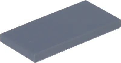 A single, dark gray LEGO tile is shown from a slightly elevated diagonal angle against a white background.