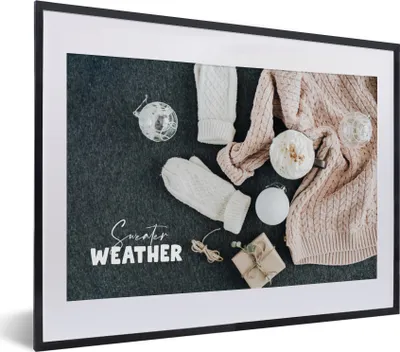 Produktbild von MuchoWow® Gerahmtes Poster Winter - Christbaumkugeln - Zitat 40x30 cm - Poster mit Schwarzem Bilderrahmen Wandposter Rahmen Foto Bilder - Bilderrahmen - Poster im Rahmen