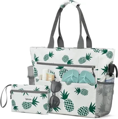 Produktbild von Wasserdichte Strandtasche für Frauen mit Makeuptasche und Reißverschluss
