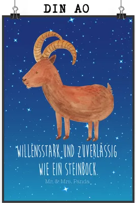 Produktbild von Mr. & Mrs. Panda Bild Sternzeichen Steinbock DIN A0 - Sternenhimmel Blau - Geschenk, Bock, Steinböcke, Ziege, Kunstdruck, Geburtstag Januar, wanddeko, Dezember, Plakat