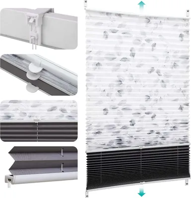 Zdjęcie produktu dla Rolety plisowane bez wiercenia70x130cmRolety plisowane Clampfix Podwójne rolety plisowane Dzień+Noc 100% zaciemnienia z półprzezroczystym wypalonym wzorem Roleta harmonijkowa do okien