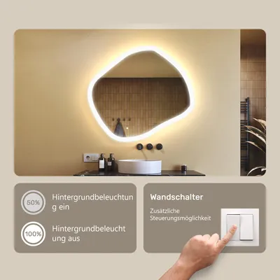 Produktbild von Badspiegel 94x84cm - Ovalmit LED Beleuchtung - LED Dual und Touchsensor