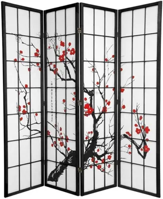 Productafbeelding van Japanse Kamerscherm 4 Panelen B180xH180cm Shoji Rijstpapier Zwart