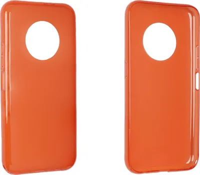 Two orange phone cases are shown side-by-side against a white background.