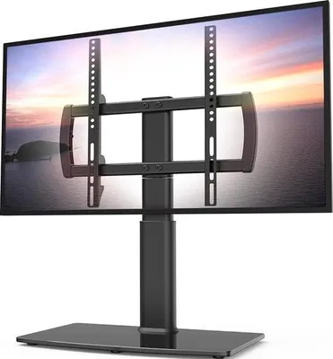 Image de Meuble TV pivotant - Téléviseurs de 27 à 60 pouces - Pivotement à 80 degrés - Universel - Réglable en hauteur - Verre trempé - Jusqu'à 45 kg