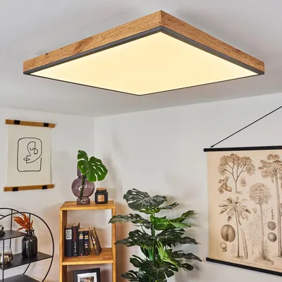 Produktbild von Vacil »Vacil« eckige Deckenlampe aus Metall und MDF, Schwarz/Weiß/Holzoptik