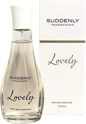 A bottle of perfume and its packaging are displayed against a white background.