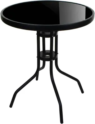 Produktbild von Gartentisch rund schwarz aus Glas und Metall Balkontisch Terrassentisch Outdoor Tisch - 60 cm