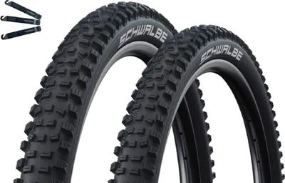 Produktbild von Faltreifen Schwalbe Hans Dampf 2 x Performance TLR TwinSkin ADDIX E-25 Schwarz 60-584 (27.5 x 2.35) inkl. maxxi4you Reifenheber