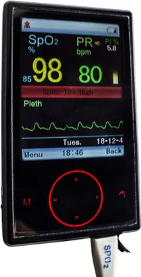 Produktbild von Mobiclinic Pulsoximeter, digitales Fingerpulsoximeter, TFT-Display, Lithium-Akku, Schwarz