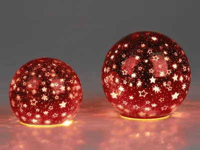 Produktbild von 2er Set LED Kugeln STERNE rot D. 12 + 15cm mit Craquele-Optik Formano W25