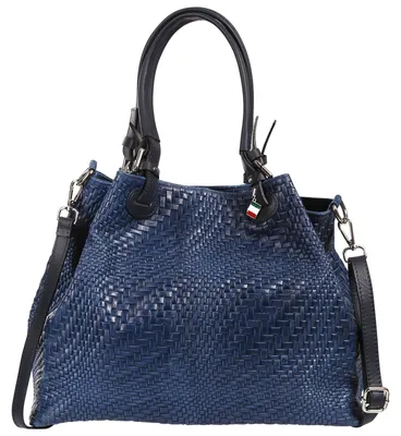 Produktbild von Florence Damen Handtasche Echtleder jeansblau Flechtmuster OTF163M