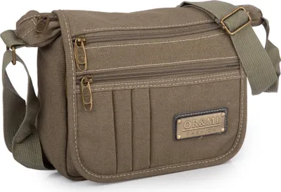 Zdjęcie produktu dla Torba męska na ramię w kolorze khaki canvas miejska vintage z klapą ORMI