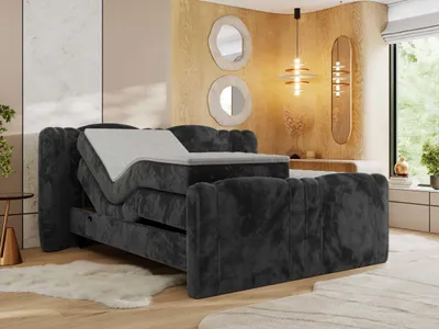 Produktbild von MKS MEBLE Boxspringbett mit motor FORTINA 200x200 cm elektrisch verstellbar 7-Zonen Multipocket Matratze Bettkasten Polsterbett - Dunkelgrau Plüsch - H4