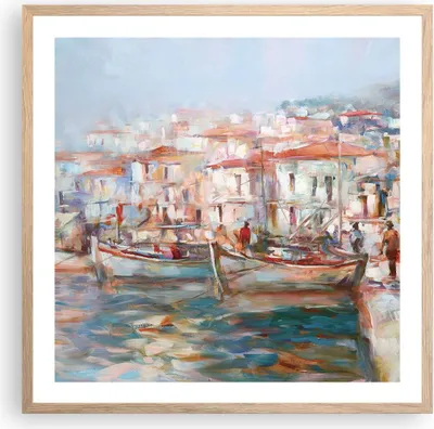 Produktbild von Gerahmtes Poster - Rahmen in heller Eiche - Insel Boote Hafen - 60x60 cm - Wand Bild - Wanddeko - Wandbilder - Kunstposter - Wandposter - Bilderrahmen - Bilder - Kunstdruck - P2NAC60x60-4852
