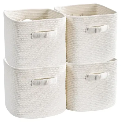 Immagine prodotto di Omgoods - Set di 4 cesti portaoggetti in cotone intrecciato - 28x28x25 cm