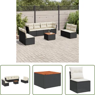 Produktbild von The Living Store 9-tlg. Garten-Sofagarnitur mit Kissen Schwarz Poly Rattan