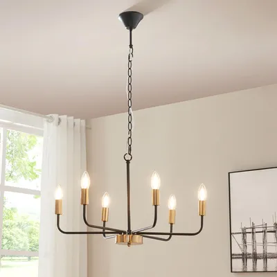 Image de Lustre 'Bishop' 6 flammes E14 métal noir / laiton