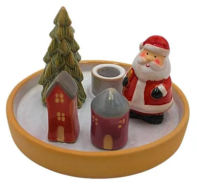 Kerzenständer, Keramik, Weihnachtsmann, Tannenbaum, Häuser, 17x17x9 cm