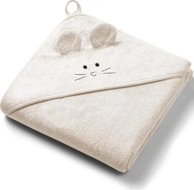Imagen del producto de Toalla de bambú con capucha y orejeras, 100x100 cm, color beige claro / Babyono