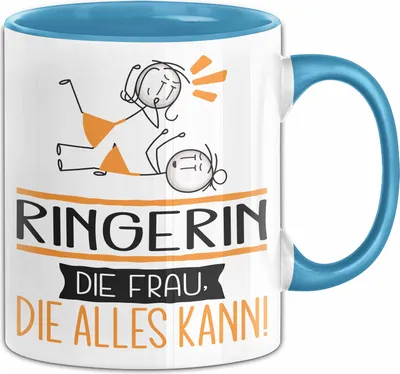 Produktbild von Ringerin Geschenk Tasse Becher Die Frau Die Allen Kann Geschenkidee für eine Ringerin Lustig (Blau)