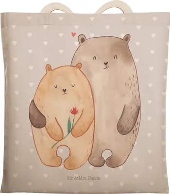 Produktbild von Mr. & Mrs. Panda Beuteltasche Bären Liebe - Grau Pastell - Geschenk, Tasche, Beutel, Kuscheln, Verknallt, Hochzeitstag, Bär, Freundin, Tragetasche, Tote Bag, Partner