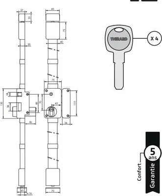 Image de Boitier de serrure en applique Beluga à fouillot pour porte d'entrée, droite, 3 pts, axe 45mm, blanc - THIRARD