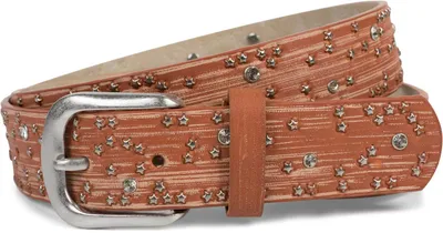 Produktbild von styleBREAKER Damen Vintage Nietengürtel Sterne Strass, 100cm,Cognac