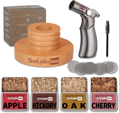 Productafbeelding van Cocktail Smoker Kit met fakkel - Ouderwetse Bourbon Smoker Kit met vier soorten houtsnippers - Cadeau voor vader