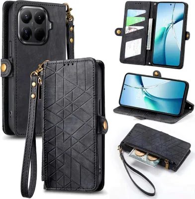Obrázok produktu pre Pre Xiaomi 15T Pro 5G Geometric Leatherette Zipper Book Wallet Case Black