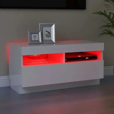 Zdjęcie produktu dla The Living Store Szafka pod telewizor z oświetleniem LED biały wysoki połysk 80x35x40 cm