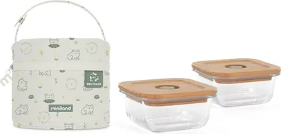 Produktbild von Miniland ECO-freundliche Glas-Quadratbehälter 2x210 ml mit isolierter Tasche, Žabka