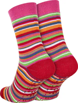 Produktbild von Tobeni 2 Paar Kinder Stoppersocken ABS Socken Anti-Rutschsocken mit Noppen aus Baumwolle, Farbe:Rot - Ringel, Grösse:27-30
