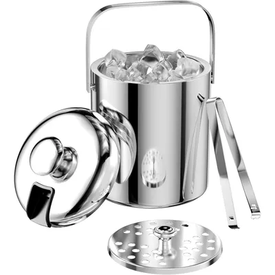 Produktbild von 3L Eiskübel mit deckel, Sieb und Eiszange Doppelwandiger Isolierter Eisbehälter für Eiswürfel Eiswürfel-Eimer für Bar Party Hause