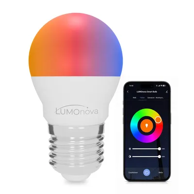 Produktbild von LUMOnova Smarte Glühbirne Tropfen E27 G45, 5W, 400lm, RGBW, WLAN, Alexa & Google