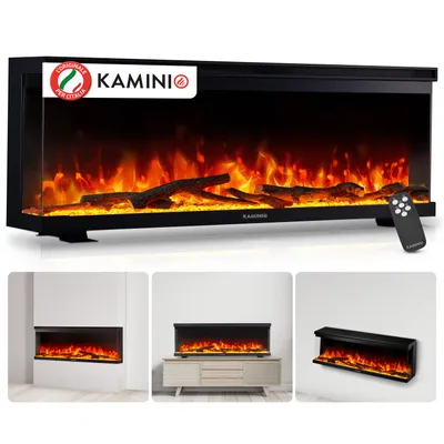 Immagine prodotto di KAMINIO Camino elettrico LEA - Caminetto 3-in-1 con vista panoramica, riscaldamento, effetto fiamma 3D, 12 colori di fiamma, telecomando - 50 pollici