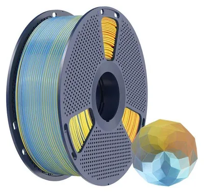 Image de Filament Sunlu PLA+ Silk à quatre couleurs, 1,75 mm, 1 kg - Couleurs : bleu, violet, orange, jaune