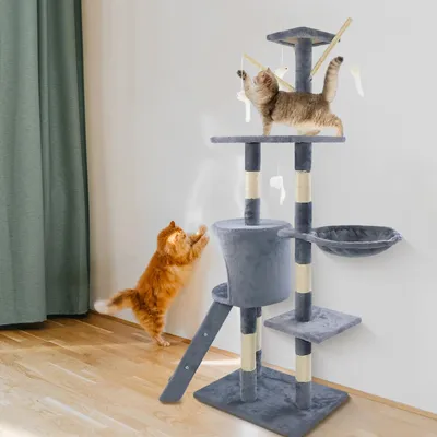 Immagine prodotto di Albero per gatti - Grattacavi - Torre per arrampicata - Tiragraffi - 5+ livelli - Struttura in legno - Grigio