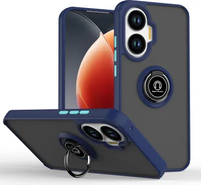 Obrázek produktu pro Pouzdro pro Xiaomi Poco F7/Redmi Turbo 4 Pro 5G matné průsvitné TPU pouzdro s prstencovým držákem a stojánkem Tmavě modrá