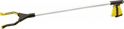 A long-handled grabber tool with a trigger mechanism and claw-like grippers.