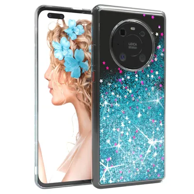 Produktbild von EAZY CASE Hülle kompatibel mit Huawei Mate 40 Pro Schutzhülle mit Flüssig-Glitzer, Handyhülle, TPU / Silikon, Transparent, Blau