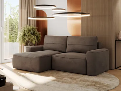Produktbild von MKS MEBLE Sofa mit Schlaffunktion - Ecksofa mit Schlaffunktion und Bettkasten - Sofa 3 Sitzer - Schlafsofa - Couch - Schlafsofa mit Bettkasten - Belluno - Braun Velvet - Links