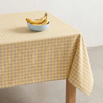 Immagine prodotto di GAMUSI NOVY, tovaglia resistente alle macchie, motivo a quadri "vichy", aspetto simile al lino, 140 x 180 cm, colore giallo