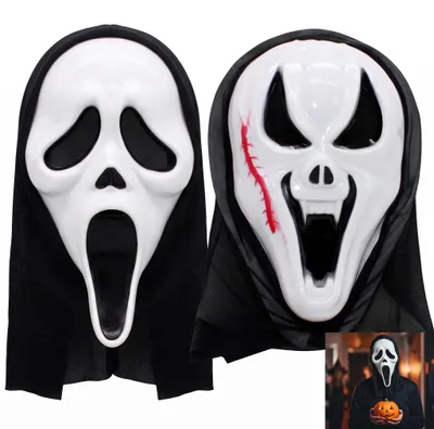 2er-Set Halloween-Masken, Grusel-Design, weiß, für Erwachsene