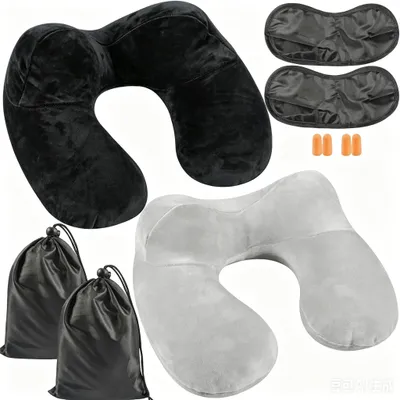 Image de Coussin gonflable pour le cou, lot de 2, compact, idéal pour les voyages