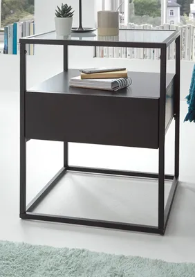 Produktbild von Beistelltisch - Schwarz - Klarglasplatte - Metall - 43 x 43 cm