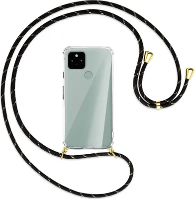 Produktbild von Handykette Backcover-Schutzhülle mit Band (Metall goldfarben) für Google Pixel 5 - schwarz/gold