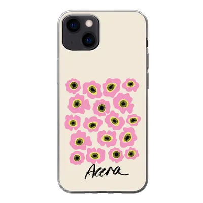 Produktbild von MuchoWow® Handyhülle Schutzhülle Hülle für iPhone 13 Blumen - Rosa - Ghana Silikon Softcase Handy Hülle - Karteninhaber