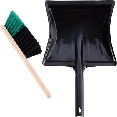 Produktbild von Garronda Kehrgarnitur Kehrschaufel Metall mit Holzgriff Set mit Handbesen (Schwarz/Grün + Schwarz)